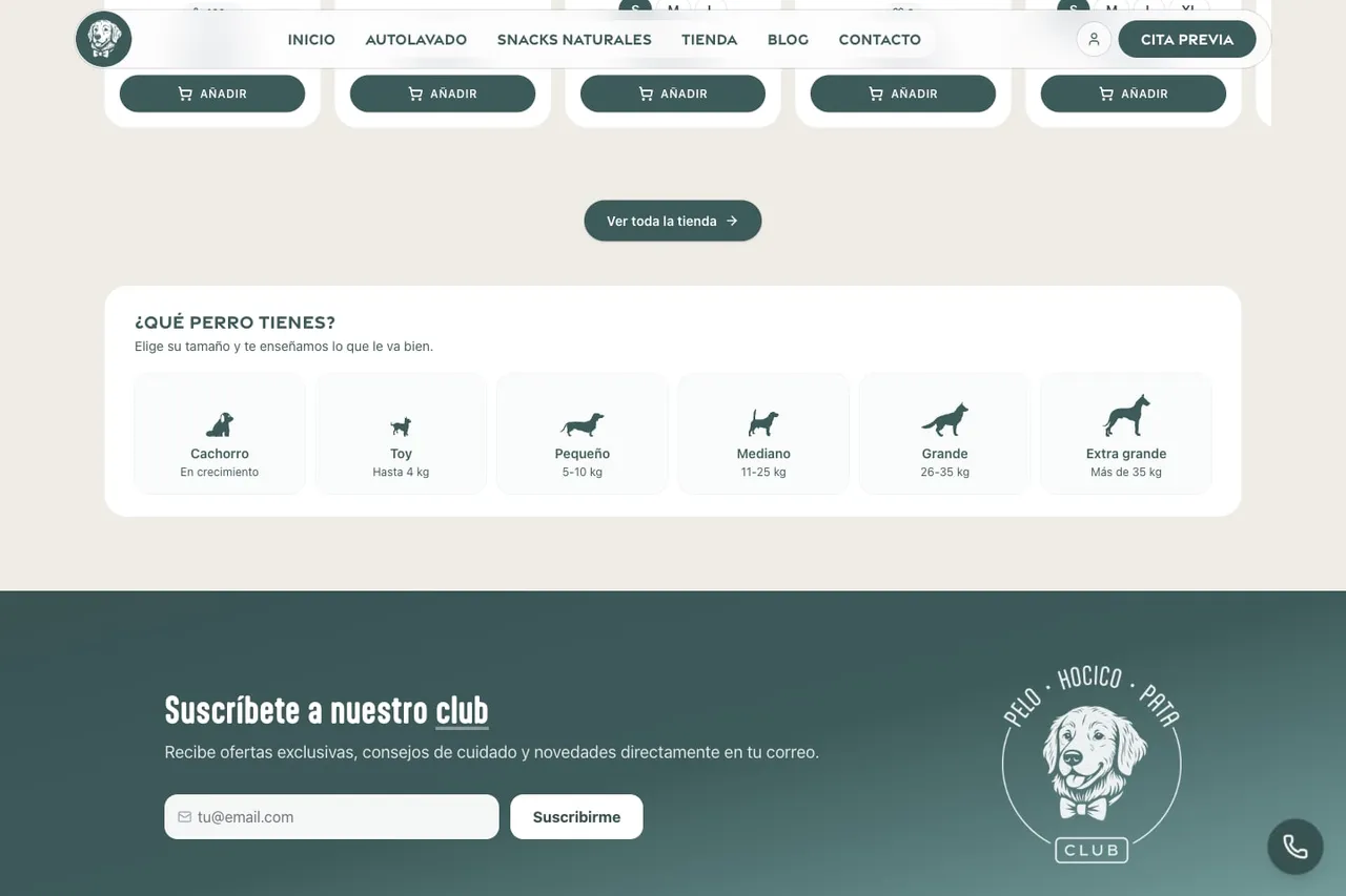 Recomendador por tamaño de perro y club de pelohocicopata.com